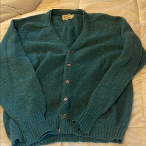 Classic Teal Men's Cardigan Sweater Large Vintage Shetland Wool Large